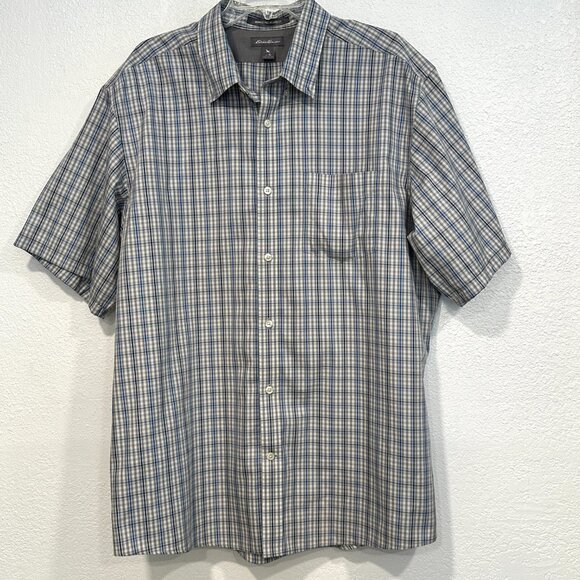 Eddie Bauer Wrinkle Free Relaxed Fit Plaid Button Up Shirt Short Sleeves Mens XL - Picture 9 of 10